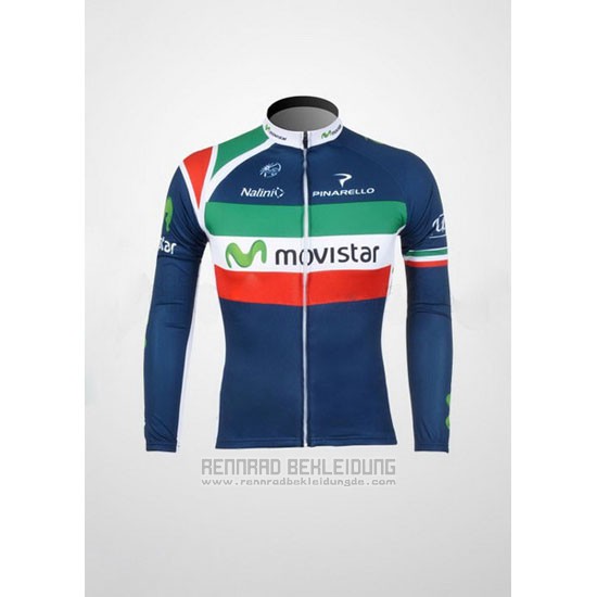 2012 Fahrradbekleidung Movistar Champion Italien Trikot Langarm und Tragerhose